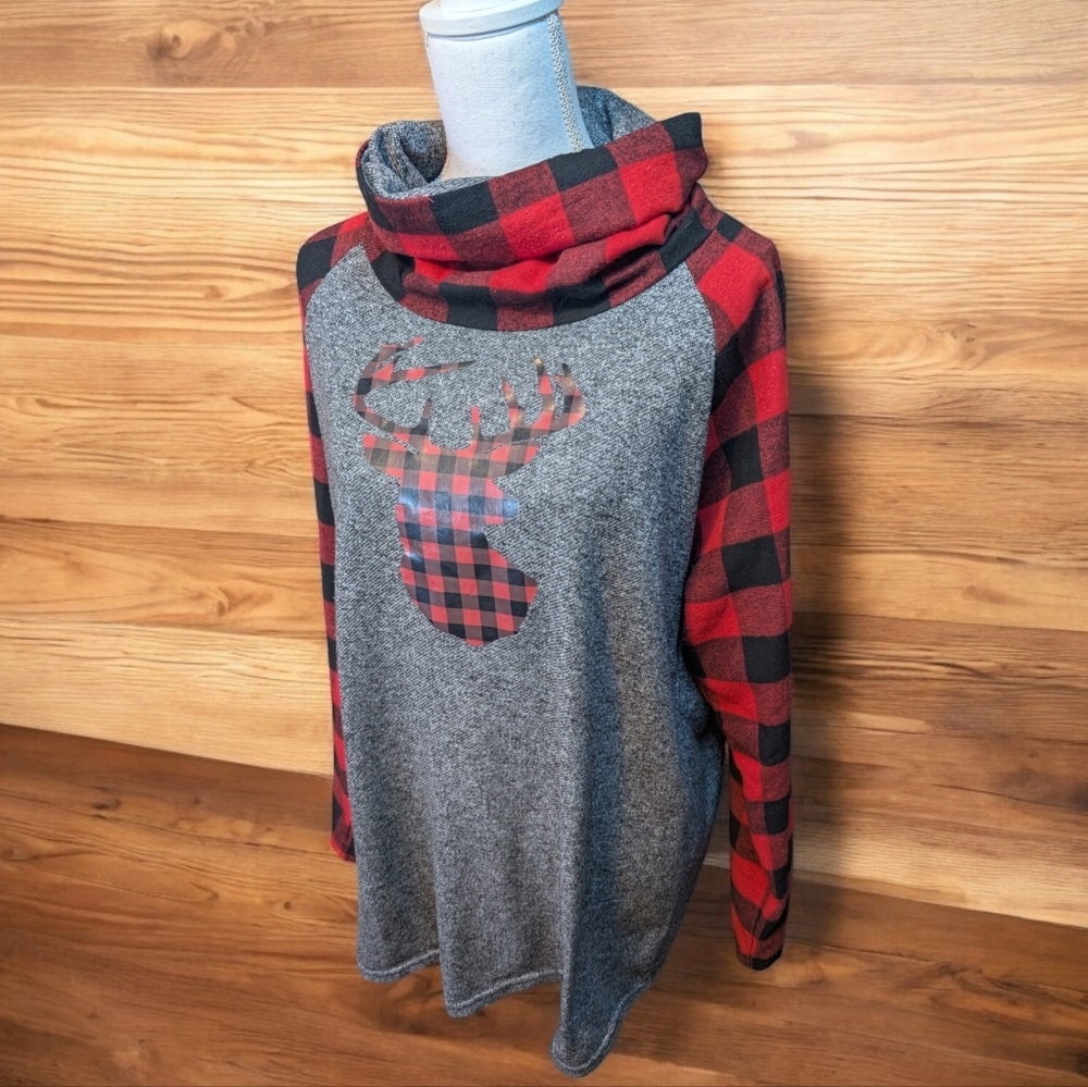 Buffalo Plaid Reindeer Lightweight Sweater XXL